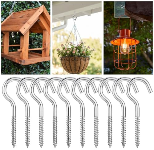 Ceiling Hooks 10 Pack, 2.9 Inches/7.3 cm 304 Stainless Steel Heavy Duty Ceiling Hooks for Hanging Plants Indoor and Outdoor Use, Mug Cup Hook for Hammock Stand, Fixed Cable, Chain, Hanging Basket