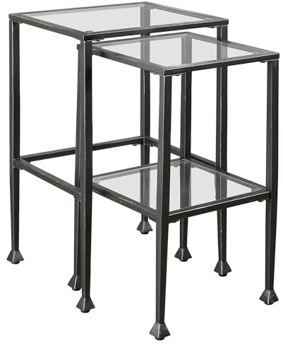 Coaster Home Furnishings - Leilani - 2-Piece Glass Top Nesting Table Set with Metal Frame and Glass Shelves - Rustic - Living Room - Black - 901073