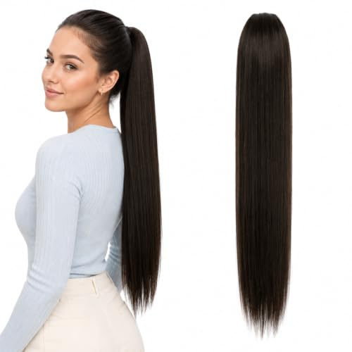 CAISHA 60cm Zopf Pferdeschwanz Extensions HaarteilSchokobraun HC8