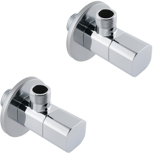 Daloual - 2er Set Design Eckventil ½ Zoll x ⅜ Zoll – Massives Messing, Verchromt, Keramische Dichtung, Hochwertige Qualität, Wandanschluss G ½, Ausgang G ⅜, Inkl. Wandrosette – Für Bad & Küche