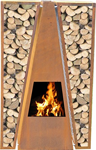 Terrassenfeuer / Garten-Feuerstelle: Original Gartenkamin Maroa Corten (Edelrost), Kamin 147cm