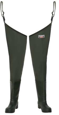 Snowbee Granite PVC Thigh Waders with Cleated Sole Boots, Heavy‑Duty Laminated Nylon/PVC Build for Fishing, Bank and Boat Wading - Size 10