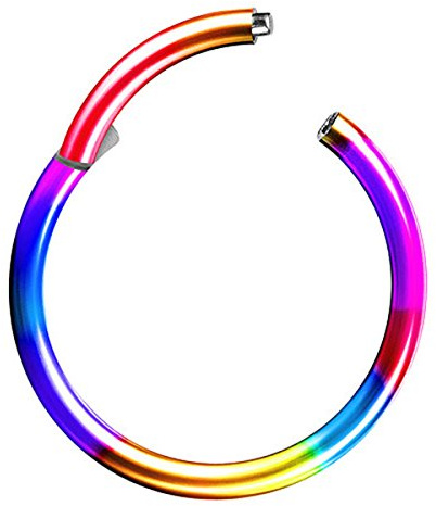 Piersando Titan Piercing Ring für Septum Tragus Helix Ohr Nase Lippe Brust Intim Nasenpiercing Ohrpiercing Lippenpiercing Clicker Scharnier Rainbow 1,2mm x 10mm