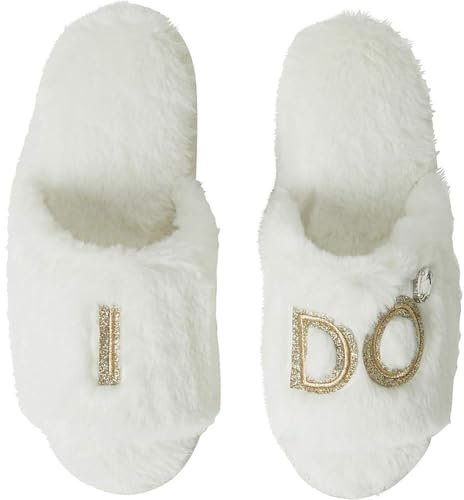 Dearfoams Women's Bride and Bridesmaid Gifts I Do Crew Slippers for Wedding and Bachelorette Party, White, Large