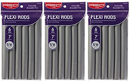Red by Kiss Flexi Rods 7, 11/16 Diameter - Heatless Hair Curler for 90S Glamorous Bouncy Curls Beach Waves, No Slips, Sleep Styler (6 PCS x 3 PACKS)