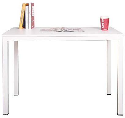 DlandHome Computertisch Schreibtisch Holz 100 x 60 cm Laptop PC Tisch, Moderner Bürotisch Arbeitstisch Esstisch aus Holz und Stahl für Büro und Zuhause, Weiß/Weiß