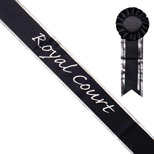 Anderson's Black Satin Homecoming Court Sash and Rosette Set, 3 x 72 Silver‑Imprinted Royalty Sash with Coordinating Rosette for High School Court & Formal Events
