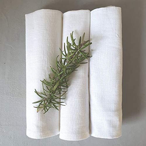 Farnberg Geschirrtücher Leinen, Trockentücher Weiss Uni | Reinleinen, Leinen 100% | Leinen Geschirrtuch 3 im Set, 3er Pack |l Mit Liebe in Deutschland genäht | 45x65 cm (BxL) | Uni Weiß