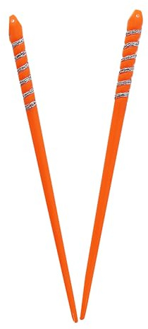 Set of Two 7 inch Long Plastic Hair Sticks with Silver Swirl for Women - Orange