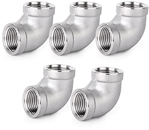 ERGAOBOY 5 piezas 304 conectores de codo de 90 grados de acero inoxidable, accesorios de tubería BSP hembra de 1/2 x 1/2