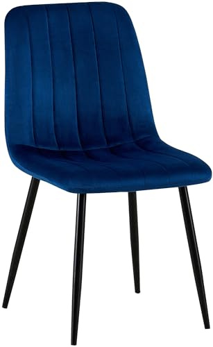 CLP Esszimmerstuhl gepolstert Dijon, mit Ziernähten & Bodenschonern, bequemer Polsterstuhl für Esszimmer & Küche, belastbar bis 150 kg - Farbe blau Material Samt