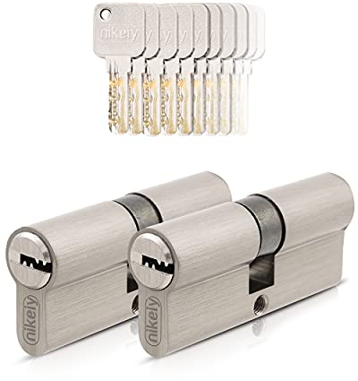 GERCAR Pro 2x Schließzylinder 35/35 gleichschließend Set 2 Profilzylinder inkl. 10 Schlüssel - 70 mm Türschloss Zylinderschloss 2er Zylinder - Länge: 70mm, A:35 B:35 - Messing matt massiv