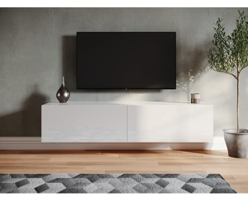 SONNI Lowboard Hochglanz, TV Schrank, Fernsehtisch, TV-Regal, TV Board, hängend, Fernsehtisch, 140x40x30cm, Weiß, GTV008W