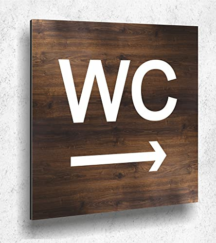 Türschild WC Schild Pfeil Rechts Holzoptik Eiche Dunkel Damen Herren Holz UV Druck 12 x 12cm - 3mm Aluverbund - Made in Germany Art.Nr. E 2017