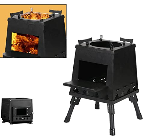 Yufenj Estufa de Leña,Hornillo Estufa portatil Mini, Estufa de Camping il de leña con Vidrio Resistente al Calor, Ligero Compacto， para Madera o Alcohol Camping Senderismo BBQ Picnic (Size : Large)