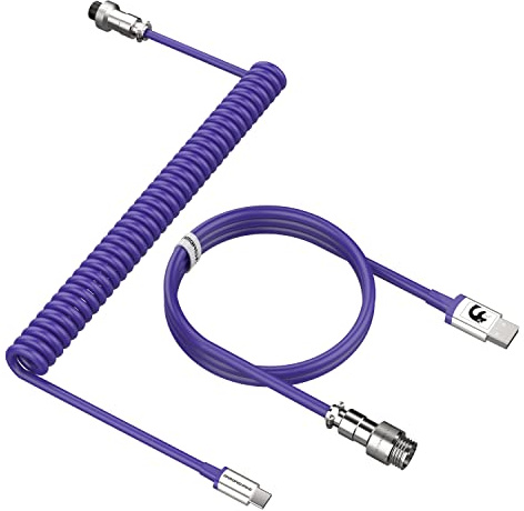 MAMBASNAKE C01 Spiral Tastaturkabel, 8000Hz Coiled USB C Kabel-Lila | für Gaming Mechanische Tastatur, HyperSpeed Typ C auf USB-A Aviator Kabel, Abnehmbarem Metall Luftfahrtstecker, für PC/Phone