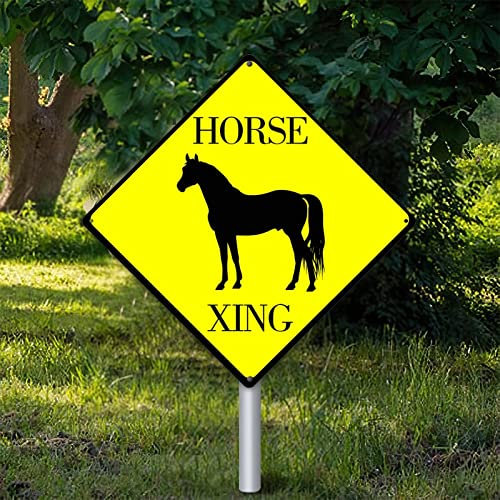 Horse Xing Warnschild Pferd Dekor Noveltly Road Blechschild Vorsicht Gefahr Tier Kreuzung Straßenschild Vintage Wanddekoration für den Innen- und Außenbereich 25,4 x 25,4 cm