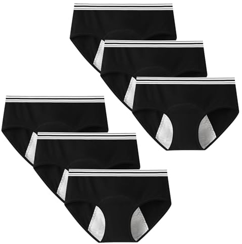 Anntry Teen Girls Cotton Underwear Menstrual Period Pants Leakproof Knickers Mid Waist Solid Panties for Teenage Age 10-18 (Pack of 6)(Must Wear with Pad or Tampon)