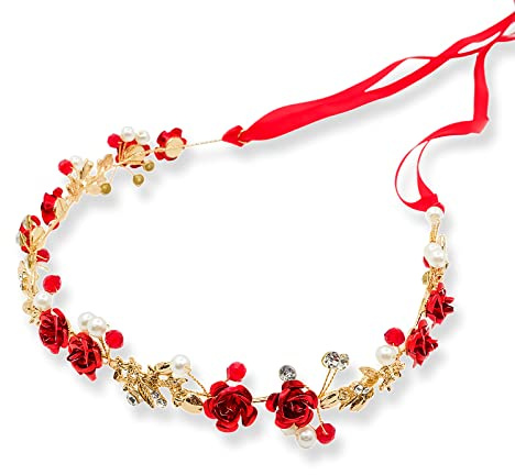Spldsun Haarband Braut, Braut Haarschmuck Vintage, Haarkranz Blumen, Blumen und Perle Strass Blumen Haarbänder, Braut Hochzeit Haarschmuck, für Damen, Mädchen