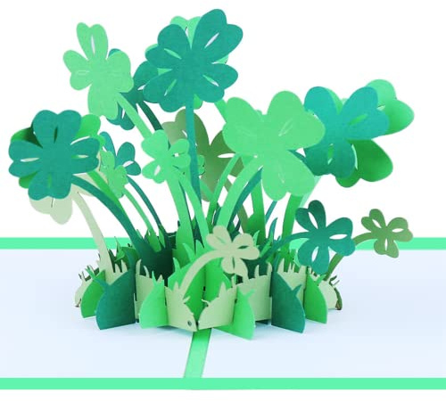 Biglietto pop-up con trifoglio portafortuna, biglietto di compleanno 3D, buona fortuna, buon miglioramento, biglietto regalo per Capodanno, buon miglioramento, compleanno, originale biglietto di