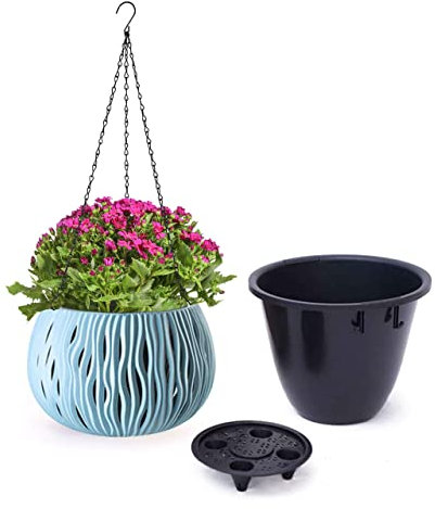 MissFox Blumentopf Hängend, Ø 27cm Blumenampel Außen & Innen, Hängende Blumentöpfe mit Rostfrei Ketten, Hängeblumentöpfe Plastik mit Ablaufloch, Hängetopf für Pflanzen Balkone Wanddekoration