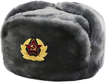 CUCUBA Graue gefleckte Ushanka-Mütze aus Pelz in Ausrüstung der russischen Armee Original Sowjet Ushanka Größe M (56), grau, 56-57