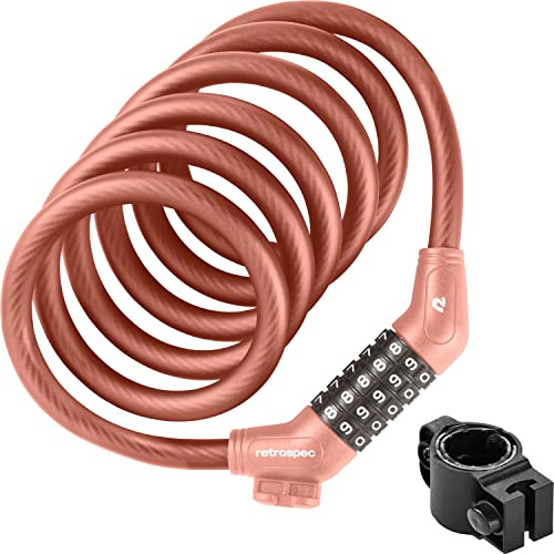 Retrospec Grizzly Plus kabel cykel kombinationslås kombination, kraftig stöldsäker cykel kabellås, 6 fot lindad skärbeständig kabel med 5-siffrig anpassad kombination och monteringsfäste