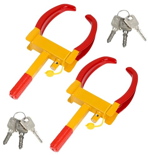 Sonnewelt 2 Stück Radkralle Reifenkralle, Wegfahrsperre mit 6 Schlüsseln, Parkkralle Diebstahlsicherung PVC-Schutz, Schließzylinder aus Messing Radkralle für Anhänger für Autos, Wohnwagen, Anhänger