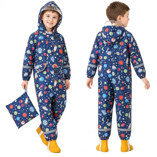Domueay Tuta Impermeabile Bambino Tuta Antipioggia Completo 1-9 Anni | Leggero Tutto in Uno Tuta, Pioggia Portatile Giacca Ragazzi Ragazze Bimbo Abbigliamento Sportive All'aperto Sport Scuola