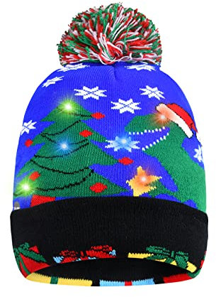 Qtuie Cappello Babbo Natale con Luci LED Cappellini di Babbo Berretto di Natalizio Unisex Berretto Invernale Luce Illuminato Taglia Unica Cappelli Natalizi Regali per Uomo Donna Bambino (Dinosauro)