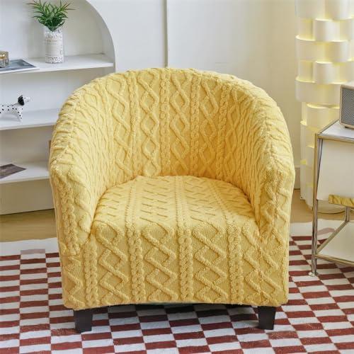 Highdi Jacquard Plüsch Sesselschoner Sesselbezug Weiches Stretch Sesselüberwurf 1 Sitz Sesselhusse, Tub Chair Covers Cocktailsessel Clubsessel Loungesessel (Gelb)