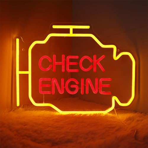 rongweiwang Acryl Check Engine Leuchtreklamen Schild Check Engine Neon Motor Leuchtreklame Personalisierte LED Neon Garage Schilder Einfache Installation, Gelb+Rot