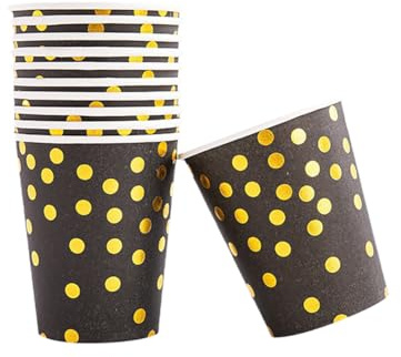 Lot de 60 gobelets en Carton à Pois dorés pour fête, Boissons, Salle de Bain, Mariage, fête prénatale, Noir