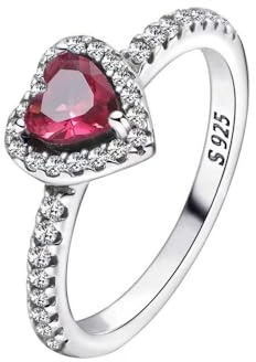 TOFBS Anelli Donna Cuore Sublime Rosso Argento 925 Zirconia Cubica Anello Anniversario Promessa Fidanzamento Gioielli Nuziali Sposa Anello con Diamante per Donne e Ragazze (58)