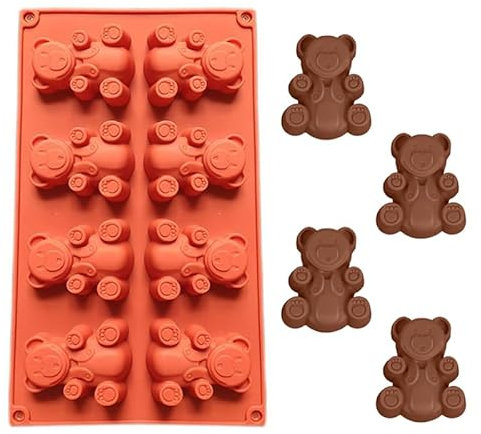 WishesMar Moldes de Silicone de 8 Cavidades para Repostería Forma de Ranura de Oso - Antiadherente Molde de Forma Especial para Decoración, Jabon, Bizcocho, Postre, Pastel Pequeño, Hornear