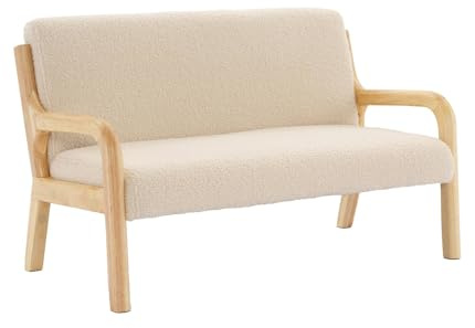 Skandinavische Kinderbank mit Holzgestell und Bouclé-Bezug in beige, 2 Sitzplätze - Lorens Kids