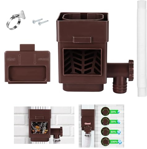 Rain Barrel Diverter Kit, Downspout Diverter Fits for 2x 3 or 3x 4 Standard Downspout, Rainwater Collection System with Adjustable Valve and Filter,5ft Hose(Brown)