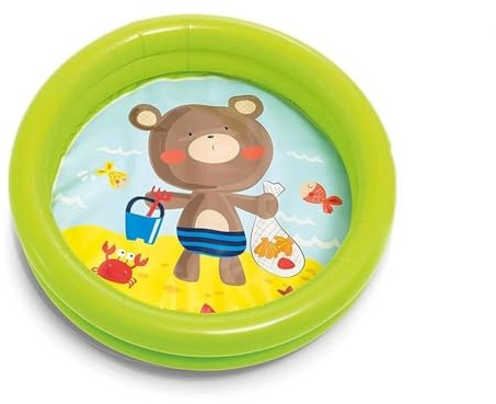 SDMAX 2 Ring Paddling Pool, Small Baby Water Pool for Kids, Round Shape Inflatable Swimming Pool, Outdoor Garden Fun Toy, Compact Design, 24 x 6, Green