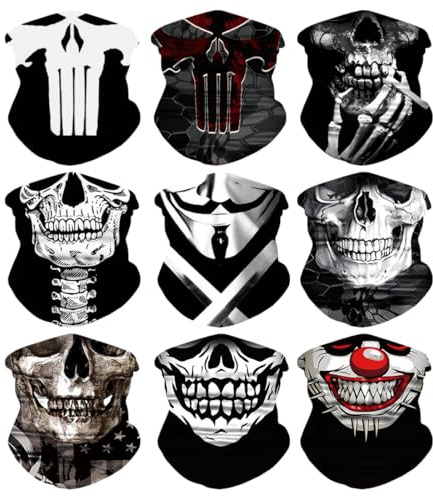 Meleager Multifunción Bandana, Pañuelo Tubular Calavera, 9 Piezas Pasamontañas de Calavera(s78-02), Bufanda Mágica sin Costuras para Deportes, para Halloween, Carnaval, Deportes al Aire Libre
