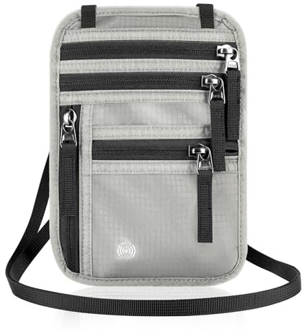Brustbeutel Herren mit RFID Schutz, Brusttasche Diebstahlsicher Umhängebeutel Damen Kinder, Passport Tasche Für Reisen, Reisegeldbeutel für Smartphone, Reisepass, Geldkarten, Bargeld, Münzen(Grau)