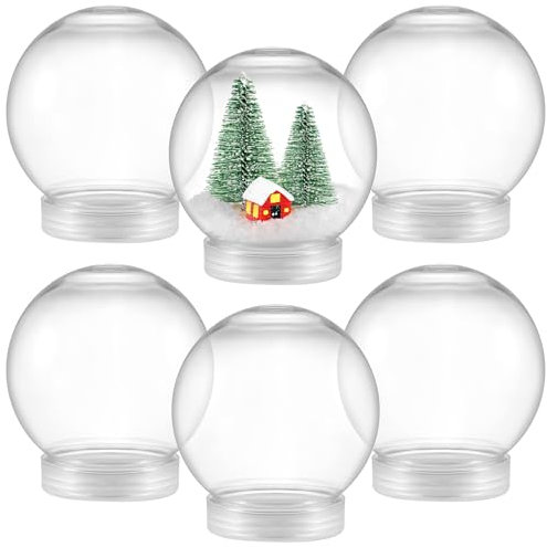 6 Pieces DIY Snow Globe Water Globe 3.6 Inch Clear PET Plastic with Screw Off Cap for DIY Crafts Christmas Decoration