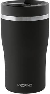 PROFINO Barista Thermobecher 0,25 L, Edelstahl, BPA-frei, auslaufsicher | schwarz, Doppellock-Verschluss, spülmaschinengeeignet, zweiwandig, für Kaffee und Tee, große Öffnung, ergonomisch