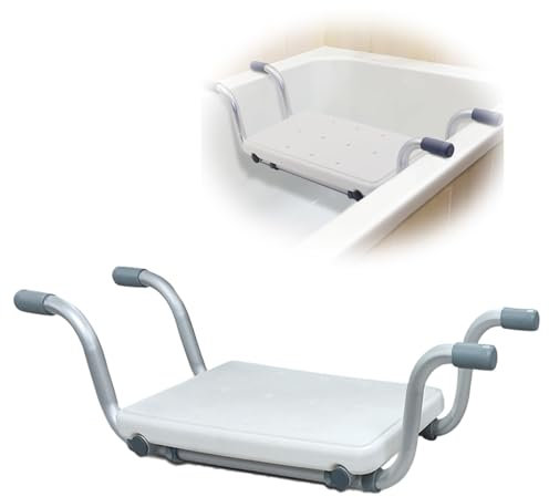 Sedile per vasca da bagno, Sedia per Vasca da Bagno per Anziani estraibile 72-82 cm, portata 136 kg, sedile regolabile per vasca da bagno, ripiano per vasca da bagno