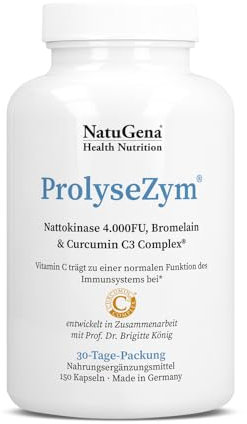 NatuGena ProlyseZym Nattokinase 4.000 FU, Bromelain, Curcumin C3 Complex, Vitamin C, Quercetin, 150 Kapseln (30 Tage Packung)
