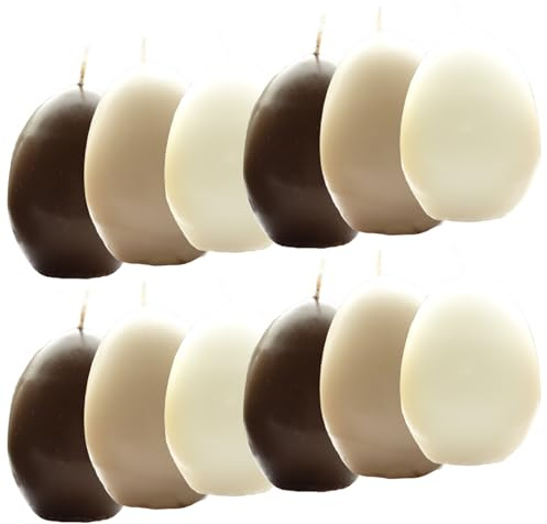 AUSWAHL Farbe + Menge - Eikerzen Dekoeier Kerze Osterei Eierkerzen farbig sortiert 4,5 x 6,5 cm - hier: 12 Stück [creme, nougatbraun, kakaobraun]