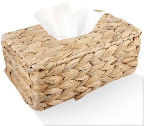 Rattan Taschentuchbox, Papiertaschentuchbox aus Rattan, Handgewebt Kosmetiktücherboxen, Kosmetiktücherbox Rechteckige, Servietten Aufbewahrungsbox, Tissue Box für Esszimmer, Büro, Auto, Badezimmer