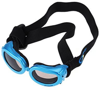 DRESSOOS Hundebrille Für Kleine Hunde wasserdichte Uv-schutzbrille Mit Verstellbaren Kopf Und Kinnriemen Faltbar Robustem Material s Blau