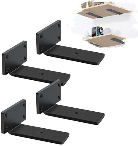 MLOQI Scaffold Board Shelf Brackets Black Shelf Brackets Heavy Duty 5mm Thick Rustic Shelf Bracket 4 Pack (4 Inches)