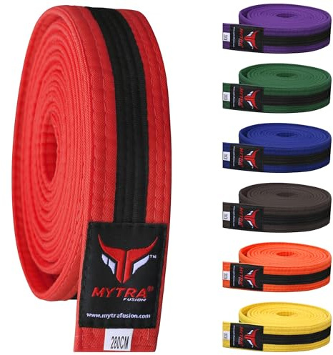 Mytra Fusion Karate Gürtel, Leichter und langlebiger Mehreren Farben Karate Guertel, Kampfsport Gürtel und Taekwondo Gürtel für Männer und Frauen (Red/Black, 280-CM)