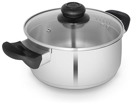 Swan SWPS5031SS Townhouse 24cm Stainless Steel Casserole Dish with Glass Lid, Suitable for All Hob Types (including induction), Dishwasher Safe, Stainless Steel